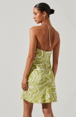 Quinta Retro Floral Halter Mini Dress -Chic Ladies Wear Shop ACDR101581 CELERYFLORAL 5