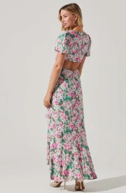 Dayanara Floral Puff Sleeve Midi Dress 12 Dayanara Floral Puff Sleeve Midi Dress -Chic Ladies Wear Shop ACDR101589 GREENPINKFLORAL 5 1