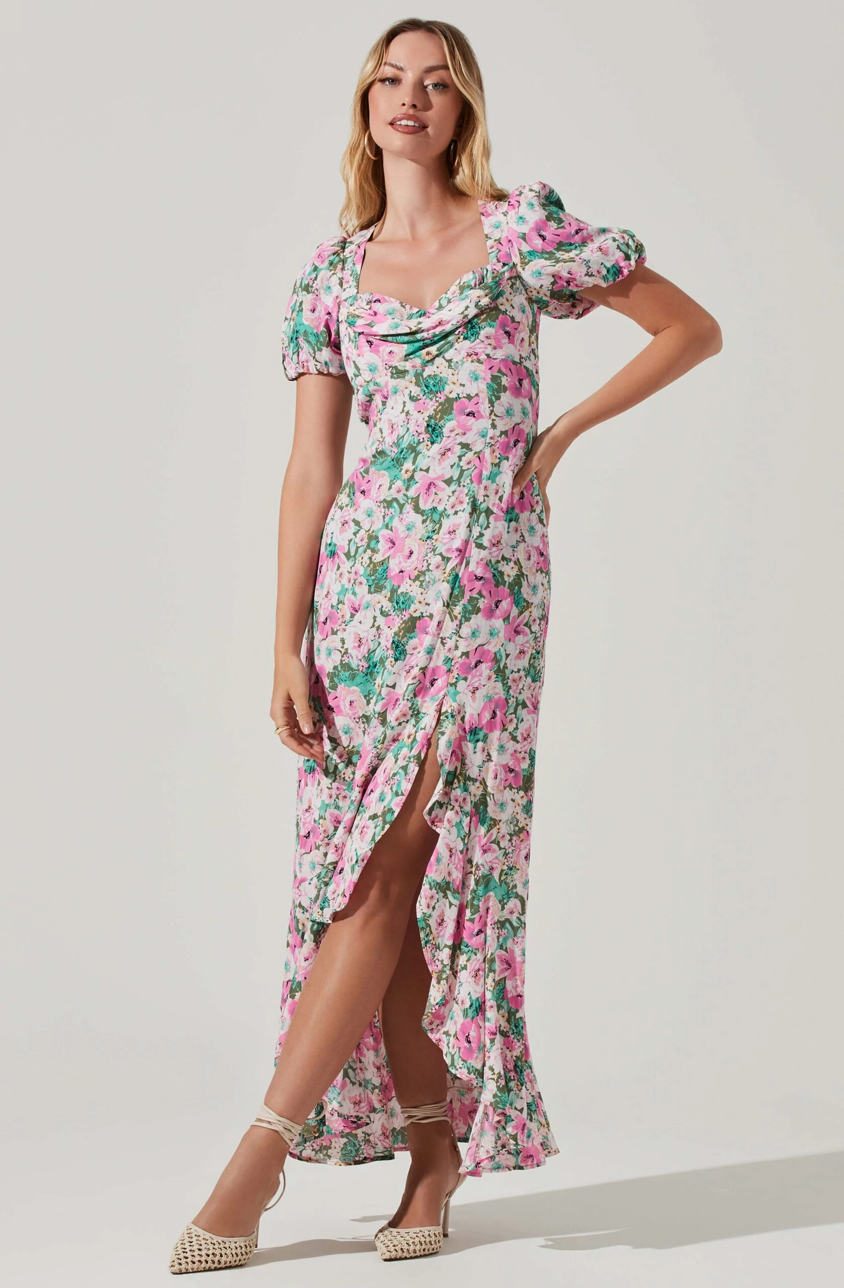 Dayanara Floral Puff Sleeve Midi Dress 3 Dayanara Floral Puff Sleeve Midi Dress