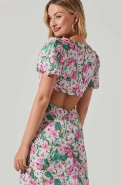 Dayanara Floral Puff Sleeve Midi Dress 11 Dayanara Floral Puff Sleeve Midi Dress -Chic Ladies Wear Shop ACDR101589 GREENPINKFLORAL 5 5