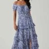 Viona Floral Off Shoulder Tiered Maxi Dress -Chic Ladies Wear Shop ACDR101591 BLUEWHITEMULTI 2