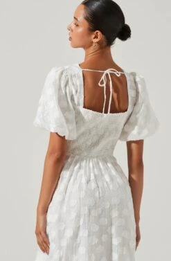 Sandy Polka Dot Puff Sleeve Midi Dress -Chic Ladies Wear Shop ACDR101622 WHITEJACQUARD 4