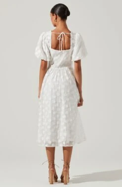 Sandy Polka Dot Puff Sleeve Midi Dress -Chic Ladies Wear Shop ACDR101622 WHITEJACQUARD 5