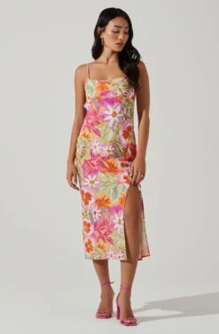 Gabriella Floral Strappy Back Midi Dress -Chic Ladies Wear Shop ACDR101629L ORANGEPURPLEMULTI 2
