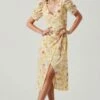 Martina Floral Ruched Midi Dress -Chic Ladies Wear Shop ACDR101635 YELLOWRUSTFLORL 1