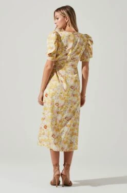 Martina Floral Ruched Midi Dress -Chic Ladies Wear Shop ACDR101635 YELLOWRUSTFLORL 5