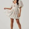 Serilda Cutout Puff Sleeve Floral Mini Dress -Chic Ladies Wear Shop ACDR101649 REDMULTIFLORAL 1