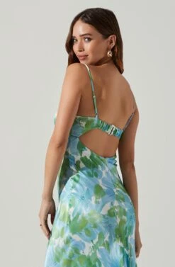 Bellerose Satin Floral Cutout Midi Dress -Chic Ladies Wear Shop ACDR101684 GREENBLUEFLORAL 3 e5fa0a52 9e9e 4351 a4e7 99a02ecacc4e