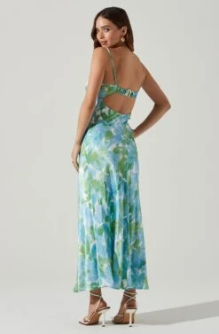 Bellerose Satin Floral Cutout Midi Dress -Chic Ladies Wear Shop ACDR101684 GREENBLUEFLORAL 4 fc9ebc1d 8657 4721 84d9 e6b7a2d28a83