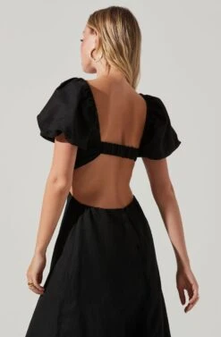 Winley Puff Sleeve Cutout Midi Dress -Chic Ladies Wear Shop ACDR101685 BLACK 3