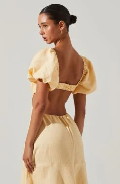 Winley Puff Sleeve Cutout Midi Dress -Chic Ladies Wear Shop ACDR101685 LEMON 4