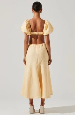 Winley Puff Sleeve Cutout Midi Dress -Chic Ladies Wear Shop ACDR101685 LEMON 5