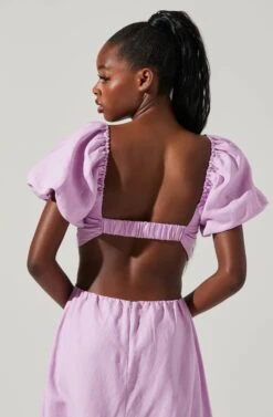 Winley Puff Sleeve Cutout Midi Dress -Chic Ladies Wear Shop ACDR101685 LILAC 3