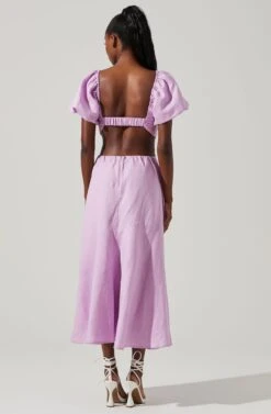 Winley Puff Sleeve Cutout Midi Dress -Chic Ladies Wear Shop ACDR101685 LILAC 4