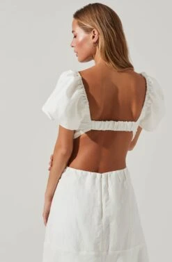Winley Puff Sleeve Cutout Midi Dress -Chic Ladies Wear Shop ACDR101685 OFFWHITE 4