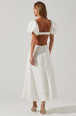Winley Puff Sleeve Cutout Midi Dress -Chic Ladies Wear Shop ACDR101685 OFFWHITE 5