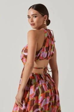 Sivana Halter Neck Geo Print Maxi Dress -Chic Ladies Wear Shop ACDR101690B REDBROWNMULTI 3