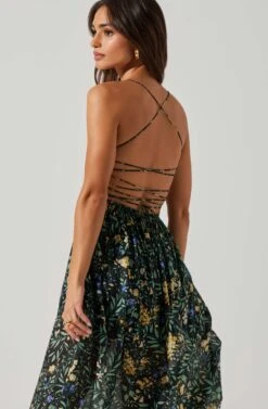 Stasia Floral Smocked Midi Dress -Chic Ladies Wear Shop ACDR101720P BLACKMULTI 3