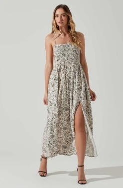 Stasia Floral Smocked Midi Dress -Chic Ladies Wear Shop ACDR101720P DARKBROWNPAISLEY 1