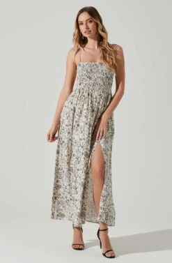 Stasia Floral Smocked Midi Dress -Chic Ladies Wear Shop ACDR101720P DARKBROWNPAISLEY 2