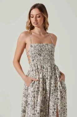 Stasia Floral Smocked Midi Dress -Chic Ladies Wear Shop ACDR101720P DARKBROWNPAISLEY 3