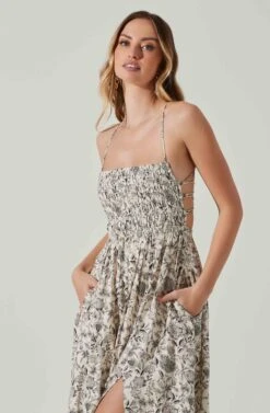 Stasia Floral Smocked Midi Dress -Chic Ladies Wear Shop ACDR101720P DARKBROWNPAISLEY 4