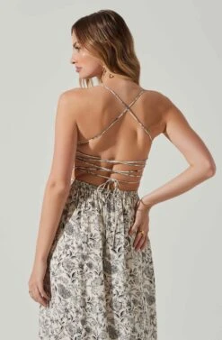 Stasia Floral Smocked Midi Dress -Chic Ladies Wear Shop ACDR101720P DARKBROWNPAISLEY 5