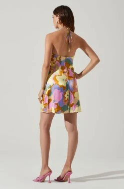 Minda Floral Halter Mini Dress -Chic Ladies Wear Shop ACDR101727 LIMERUSTFLORAL 4
