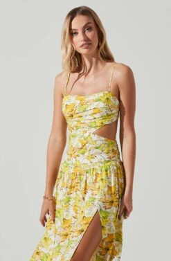 Kalina Floral Pleated Bust Midi Dress -Chic Ladies Wear Shop ACDR101728 YELLOWFLORAL 4