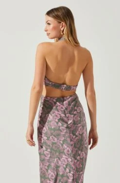 Ambretta Floral Halter Midi Dress -Chic Ladies Wear Shop ACDR101747 GREENPINKFLORAL 5