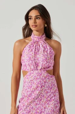 Ambretta Floral Halter Midi Dress -Chic Ladies Wear Shop ACDR101747 PURPLEFLORAL 2
