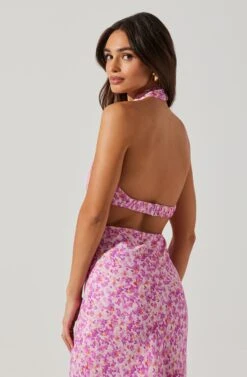 Ambretta Floral Halter Midi Dress -Chic Ladies Wear Shop ACDR101747 PURPLEFLORAL 3