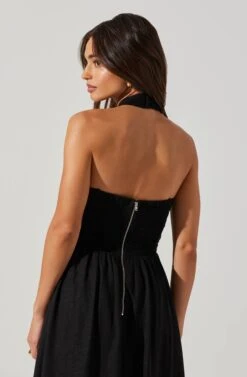 Zaria Pleated Halter Midi Dress -Chic Ladies Wear Shop ACDR101778 BLACK 4