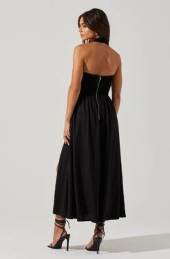Zaria Pleated Halter Midi Dress -Chic Ladies Wear Shop ACDR101778 BLACK 5