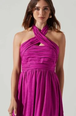 Zaria Pleated Halter Midi Dress -Chic Ladies Wear Shop ACDR101778 FUCHSIA 3