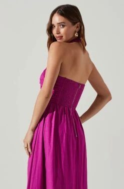 Zaria Pleated Halter Midi Dress -Chic Ladies Wear Shop ACDR101778 FUCHSIA 4