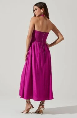 Zaria Pleated Halter Midi Dress -Chic Ladies Wear Shop ACDR101778 FUCHSIA 5