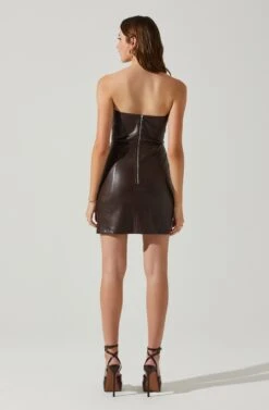 Carmen Strapless Faux Leather Mini Dress -Chic Ladies Wear Shop ACDR101787L DARKBROWN 6
