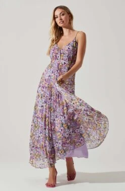 Loralee Pleated Floral Maxi Dress -Chic Ladies Wear Shop ACDR101790 PURPLEFLORAL 1