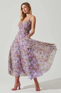 Loralee Pleated Floral Maxi Dress -Chic Ladies Wear Shop ACDR101790 PURPLEFLORAL 2