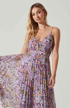 Loralee Pleated Floral Maxi Dress -Chic Ladies Wear Shop ACDR101790 PURPLEFLORAL 3