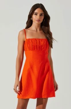 Claramae Ruched Mini Dress -Chic Ladies Wear Shop ACDR101796S ORANGE 2