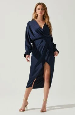 Sadyra Drop Shoulder Wrap Dress -Chic Ladies Wear Shop ACDR101865 MIDNIGHTBLUE 2