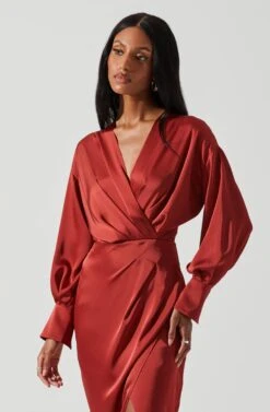 Sadyra Drop Shoulder Wrap Dress -Chic Ladies Wear Shop ACDR101865 RUST 4