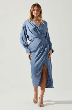Sadyra Drop Shoulder Wrap Dress -Chic Ladies Wear Shop ACDR101865 SLATEBLUE 1