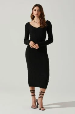 Regina Cutout Midi Sweater Dress -Chic Ladies Wear Shop ACDR101888 BLACK 1