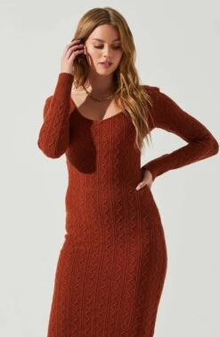 Regina Cutout Midi Sweater Dress -Chic Ladies Wear Shop ACDR101888 RUST 4