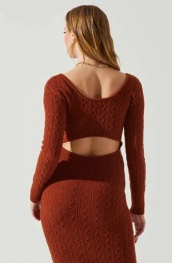 Regina Cutout Midi Sweater Dress -Chic Ladies Wear Shop ACDR101888 RUST 5