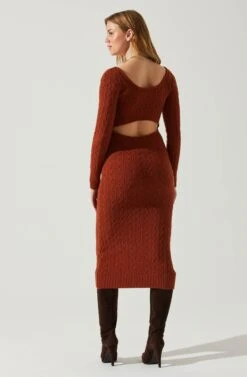 Regina Cutout Midi Sweater Dress -Chic Ladies Wear Shop ACDR101888 RUST 6