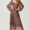 Sylvie Floral Puff Sleeve Midi Dress -Chic Ladies Wear Shop ACDR101889 ORANGEPURPLEFLORAL 1